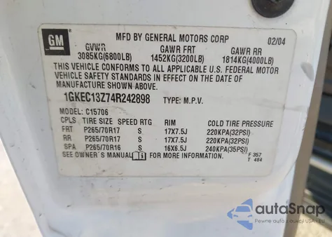 2004 GMC Yukon Slt from USA, damaged, VIN 1GKEC13Z74R242898